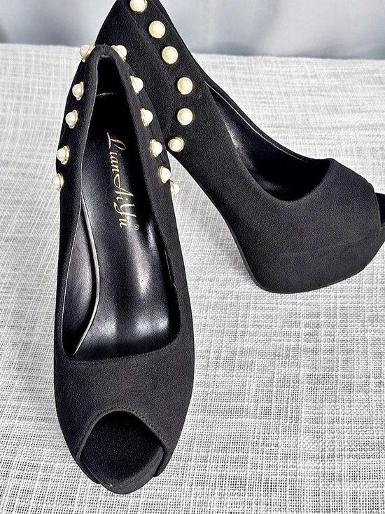 Nine West Shoes - Nine West Black Studded Peep Toe Platform Heels